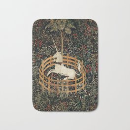 Unicorn Fenced in Garden Medieval Tapestry Bath Mat | Garden, Flowers, Mystical, Mythical, Renaissance, Capture, Medieval, Art, Antique, Unicorn 