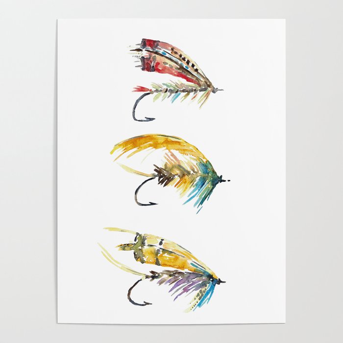 Fly Fishing lure watercolor Poster