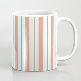 [ Thumbnail: Dark Salmon & Light Cyan Colored Lines/Stripes Pattern Coffee Mug ]