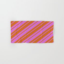 [ Thumbnail: Orchid and Chocolate Colored Lined Pattern Hand & Bath Towel ]