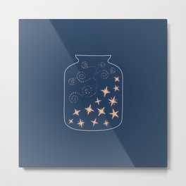 jar full of stars Metal Print | Minimalistic, Aesthetic, Swirls, Celestial, Blue, Minimalist, Ethreal, Stars, Wizard, Vector 