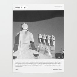 Spain Barcelona poster, Digital download, Coordinates wall art, Black white wall art, Exhibition poster, Travel city poster, Gaudi Casa mila Poster