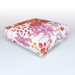 Red kitsch watercolor floral Outdoor Floor Cushion