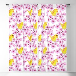 Cherry blossom and yellow bird Blackout Curtain