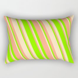 [ Thumbnail: Beige, Light Salmon & Chartreuse Colored Stripes Pattern Rectangular Pillow ]
