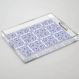 Blue Tiles Pattern Watercolor Indigo Acrylic Tray