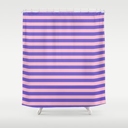 [ Thumbnail: Pink and Slate Blue Colored Lined Pattern Shower Curtain ]