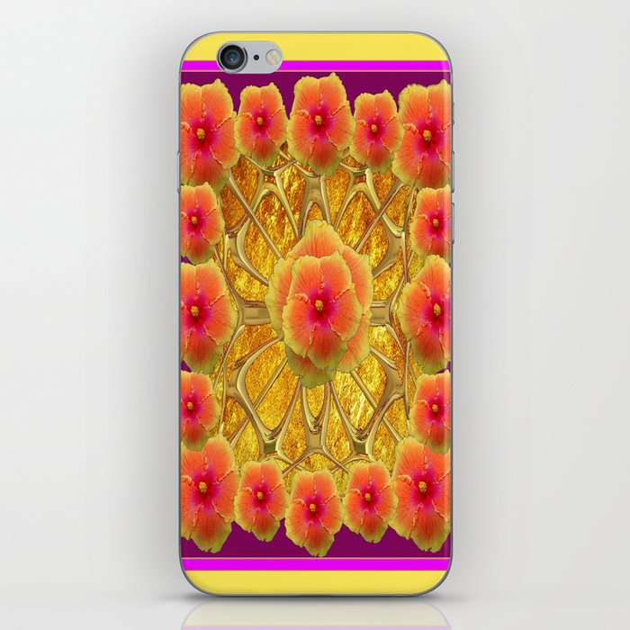 Peachy-Fuchsia Hibiscus Flowers Red Design iPhone Skin