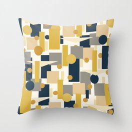 Mid-Century Modern Geometrica Pattern in Navy Blue, Mustard, Grey, Beige, and Cream Throw Pillow