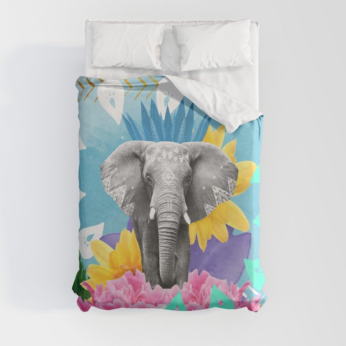 Elephant Festival - Blue Duvet Cover