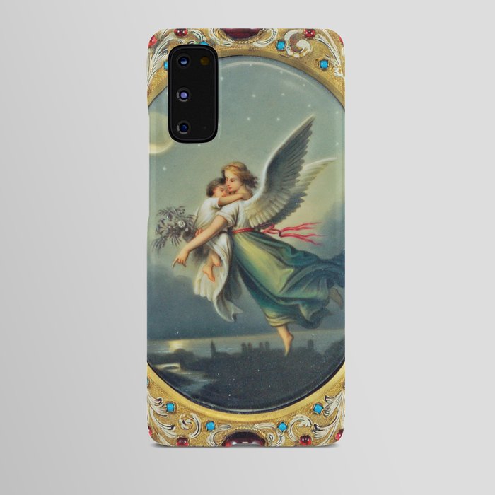 The Guardian Angel in flight over twilight in the city bejeweled portrait painting Android Case