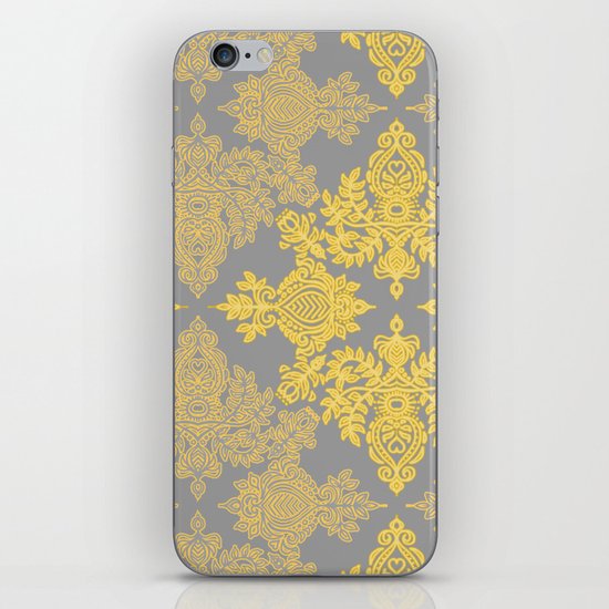 Golden Folk - doodle pattern in yellow & grey iPhone & iPod Skin