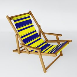 [ Thumbnail: Yellow & Blue Colored Lined/Striped Pattern Sling Chair ]