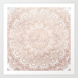 Mandala - rose gold and white marble 3 Art Print