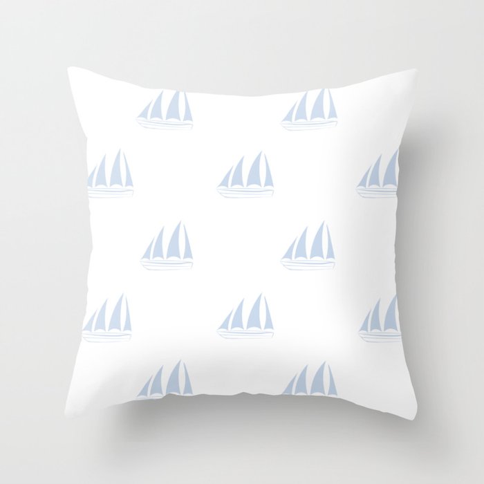 Pale Blue Sailboat Pattern Throw Pillow
