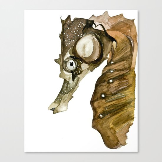 Ocean Treasures No.1 Seahorse Watercolor Canvas Print
