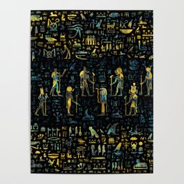 Egyptian Gods and hieroglyphs - Abalone and Gold Poster