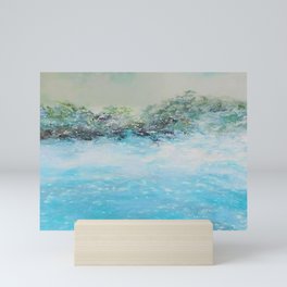 Blue Surf, Dark Sky, Bright Water Oil Pastel Drawing Mini Art Print