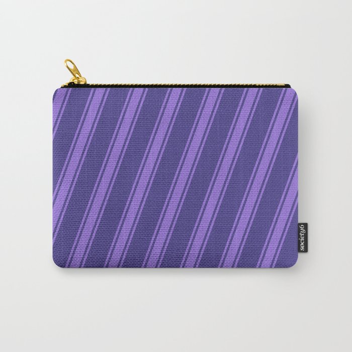 Dark Slate Blue and Purple Colored Stripes Pattern Carry-All Pouch