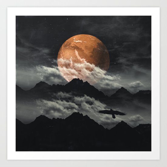 Spaces III - Mars above mountains Art Print