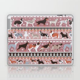 Fluffy and bright fair isle knitting doggie friends // dry rose and careys pink background brown orange white and grey dog breeds  Laptop Skin