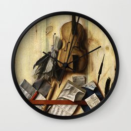 Trompe l'oeil with Violin, Music Book and Recorder, 1672 by Cornelius Norbertus Gijsbrechts Wall Clock