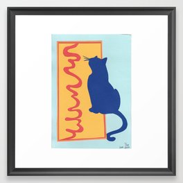 Blue Cat Wonders Framed Art Print