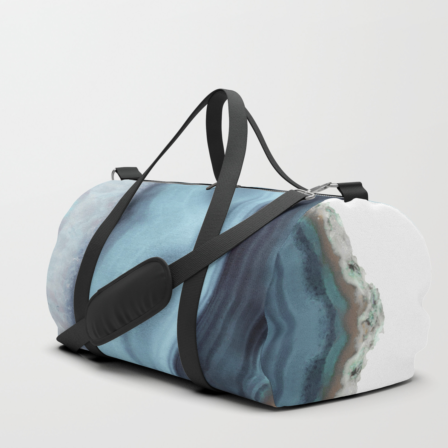light blue duffle bag
