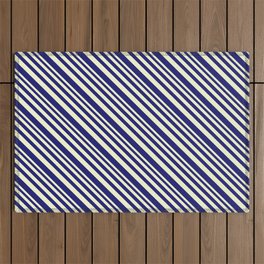 [ Thumbnail: Light Yellow & Midnight Blue Colored Lined/Striped Pattern Outdoor Rug ]