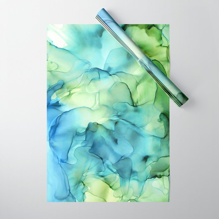 Blue Green Spring Marble Abstract Ink Painting Wrapping Paper By