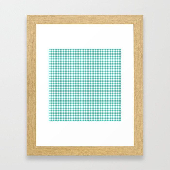 Modern green white checker picnic stripes pattern Framed Art Print