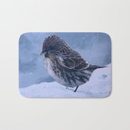 Redpoll Snowstorm Bath Mat | Snow, Nature, Oilpaint, Cold, Representative, Winter, Birds, Painting 