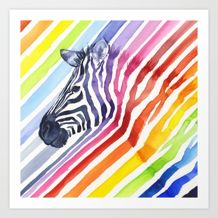 Animal Zebra Rainbow Art Print
