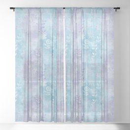 Blue Lilac Floral Pattern Sheer Curtain