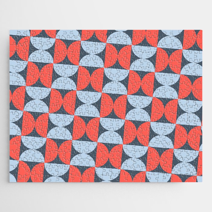 Red and Blue Mid Century Geometric Pattern Red and Blue Retro Pattern Red and Blue Abstract Pattern Jigsaw Puzzle