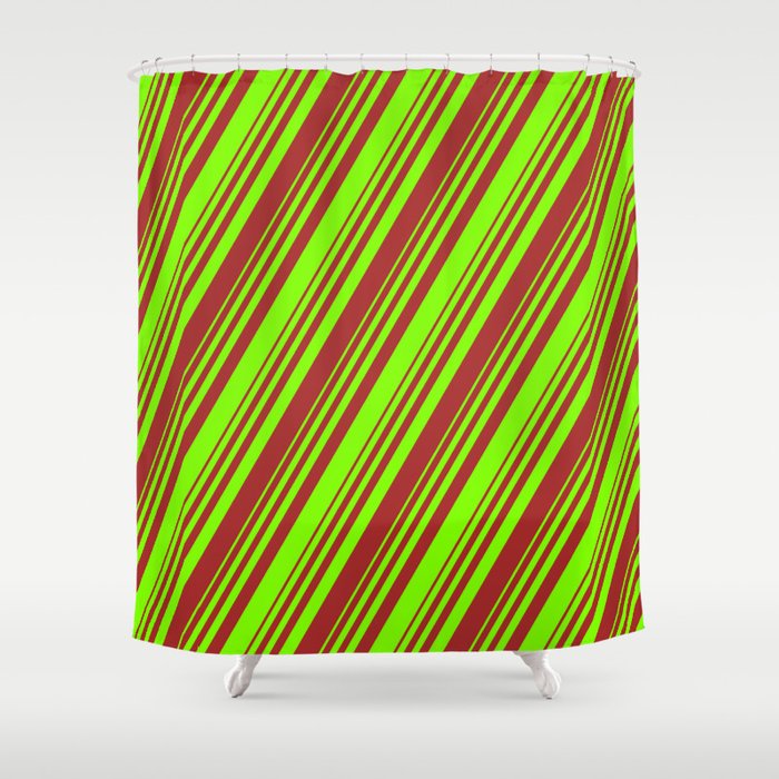 Chartreuse and Brown Colored Stripes/Lines Pattern Shower Curtain