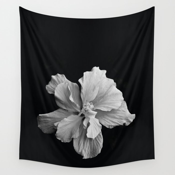 Hibiscus Drama Study - Black & White High Impact Photography Wall Tapestry