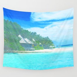 tropical beach houses impressionism painted realistic scene Wall Tapestry