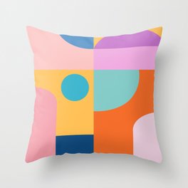 Playful Color Block Shapes in Bright Shades of Orange, Blue, Yellow, and Pink Throw Pillow