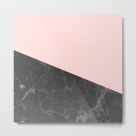 Marble Geometric Blush Pink Gray Black Metal Print