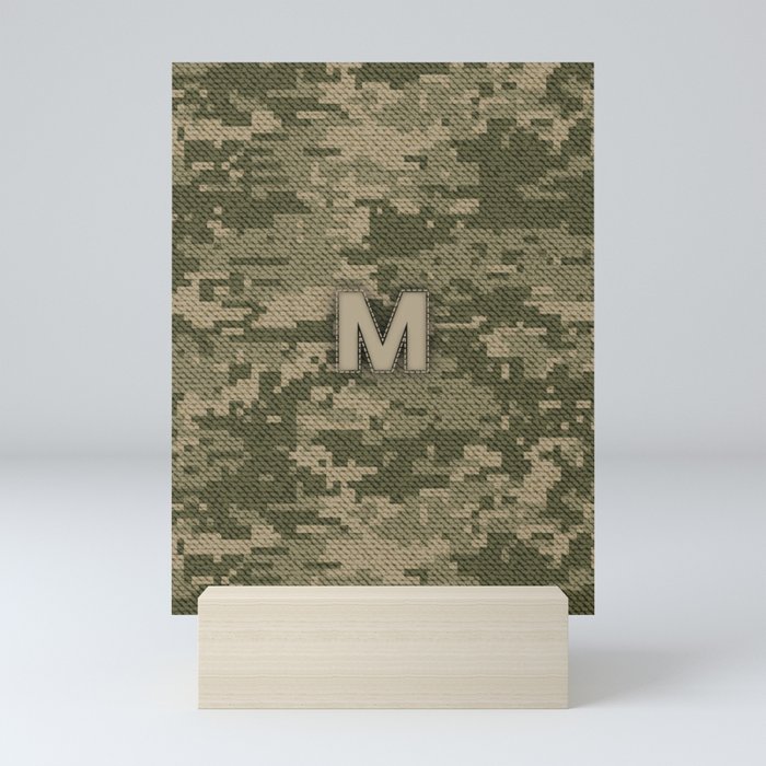 Personalized M Letter on Green Military Camouflage Army Design, Veterans Day Gift / Valentine Gift / Military Anniversary Gift / Army Birthday Gift  Mini Art Print