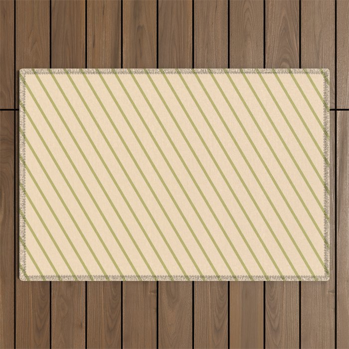 Dark Khaki and Bisque Colored Lines Pattern Outdoor Rug