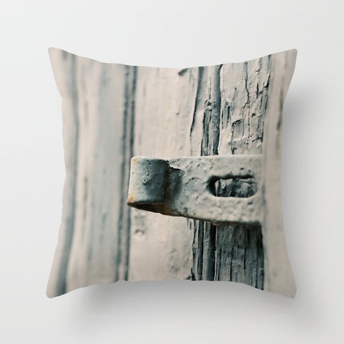 Close-up of a old handle on an pastel green barn door | Street & Macro Photography | Fine Art Photo Print Throw Pillow