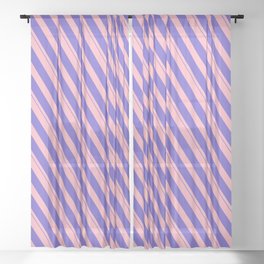 [ Thumbnail: Light Pink and Slate Blue Colored Lined Pattern Sheer Curtain ]