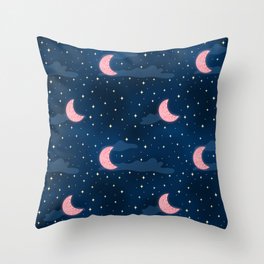 Celestial, moon and stars in blue and red Throw Pillow