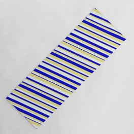 [ Thumbnail: Blue, Tan & Mint Cream Colored Lined Pattern Yoga Mat ]