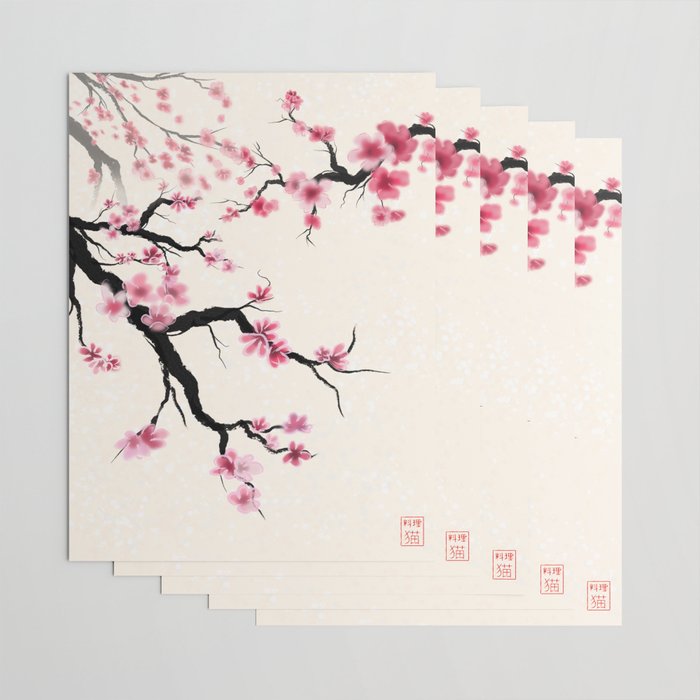 Cherry Blossom, Sakura Flower Wrapping Paper by Rocketpine