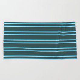 [ Thumbnail: Dark Slate Gray, Deep Sky Blue & Light Gray Colored Lines Pattern Beach Towel ]