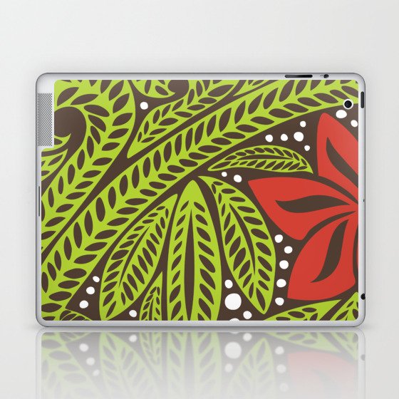 Polynesian flower floral green red tattoo design Laptop & iPad Skin