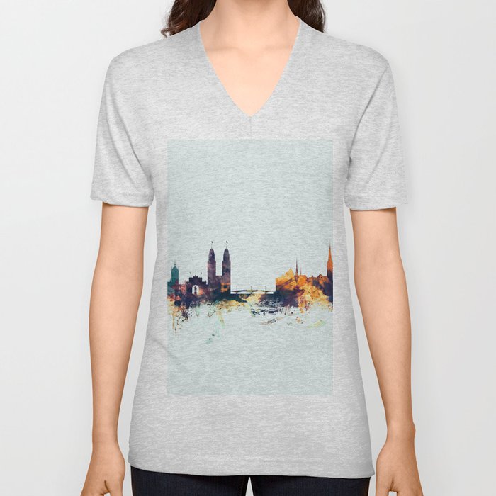 Zurich Switzerland Skyline V Neck T Shirt